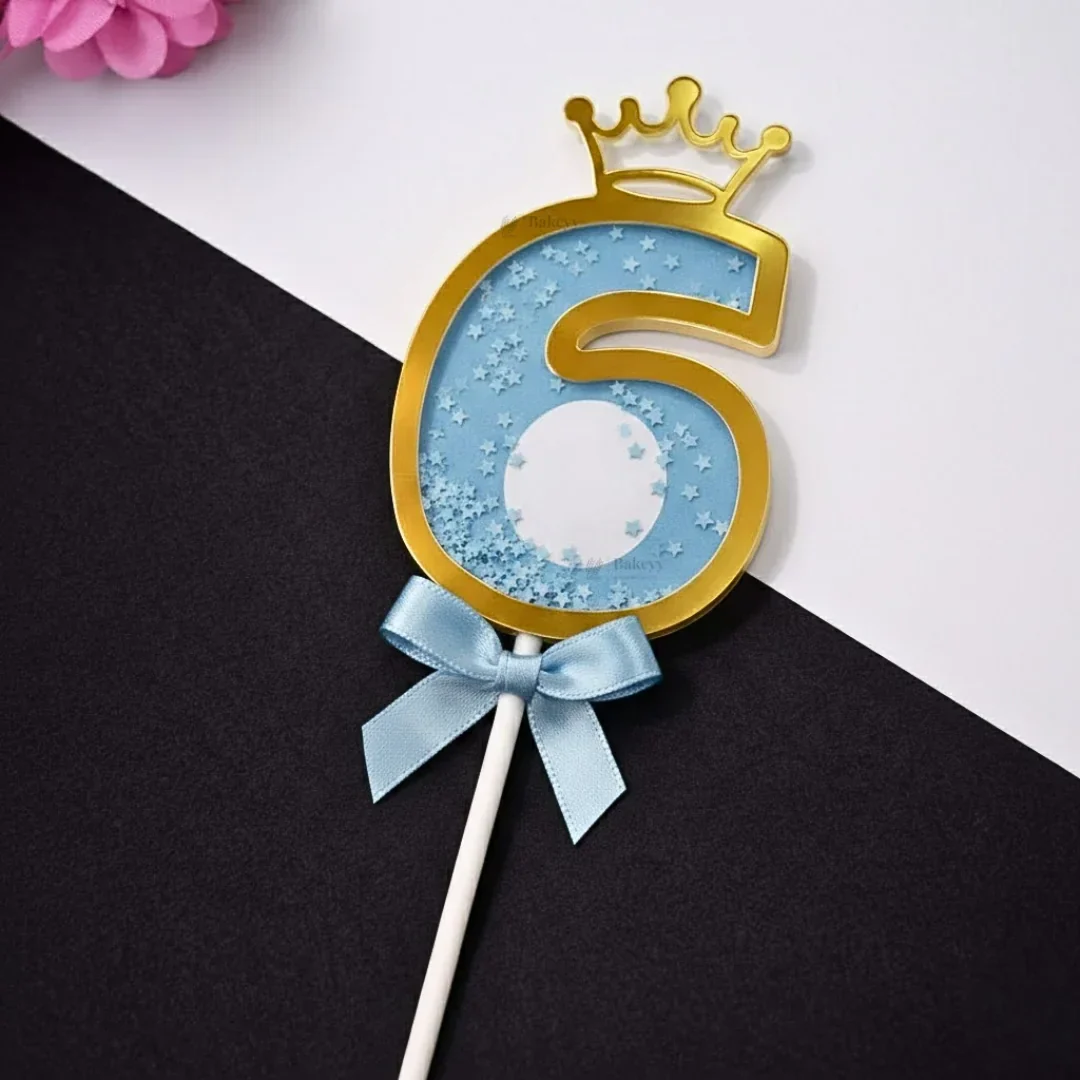 Blue Crown Shaker Number Cake Topper | 0–9 Available | Pack of 1 - Image 10