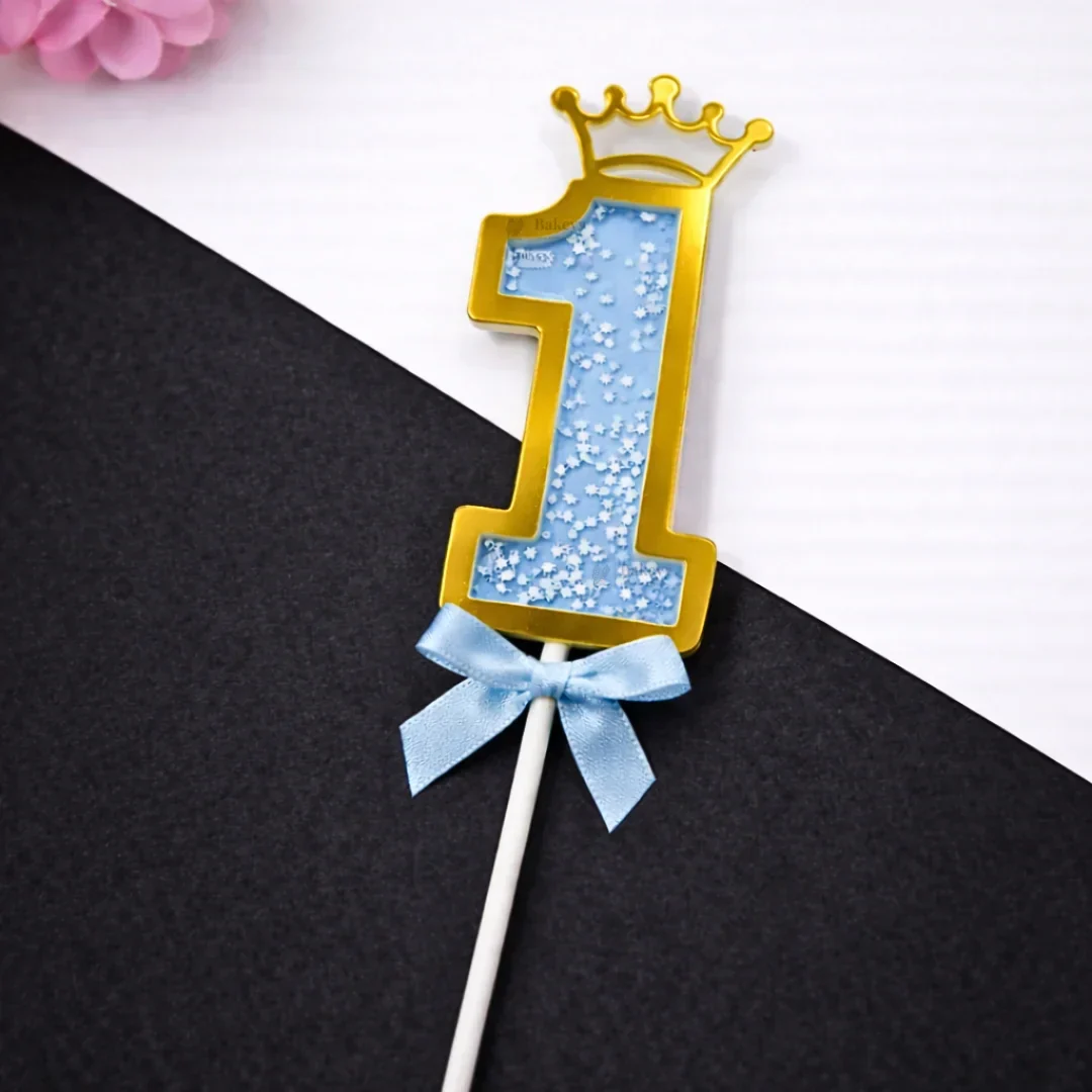 Blue Crown Shaker Number Cake Topper | 0–9 Available | Pack of 1 - Image 5