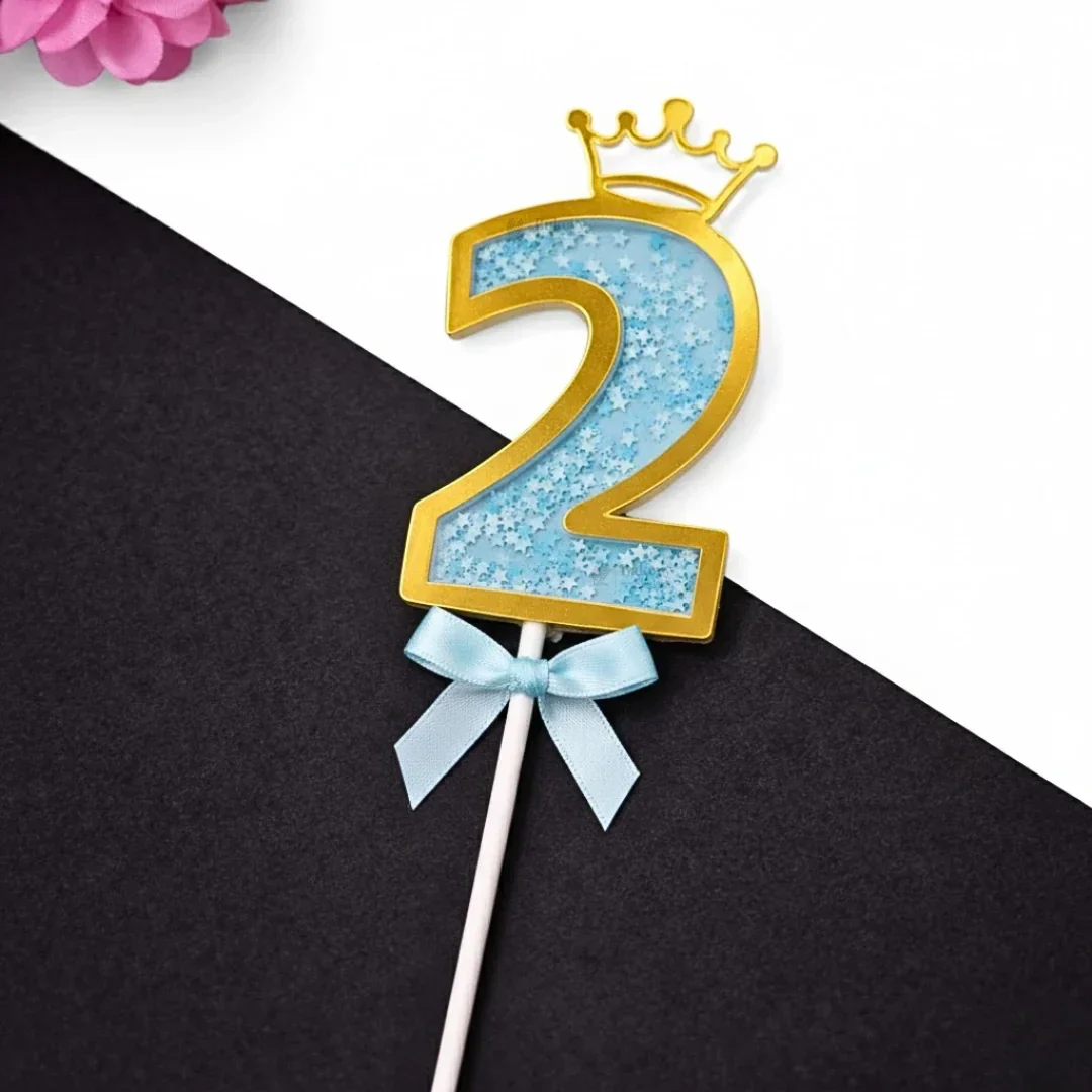 Blue Crown Shaker Number Cake Topper | 0–9 Available | Pack of 1 - Image 6