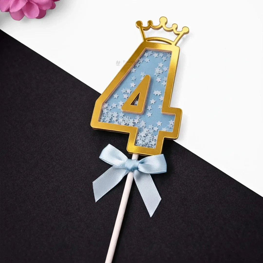 Blue Crown Shaker Number Cake Topper | 0–9 Available | Pack of 1 - Image 8