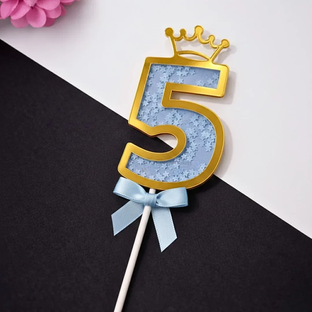 Blue Crown Shaker Number Cake Topper | 0–9 Available | Pack of 1 - Image 9