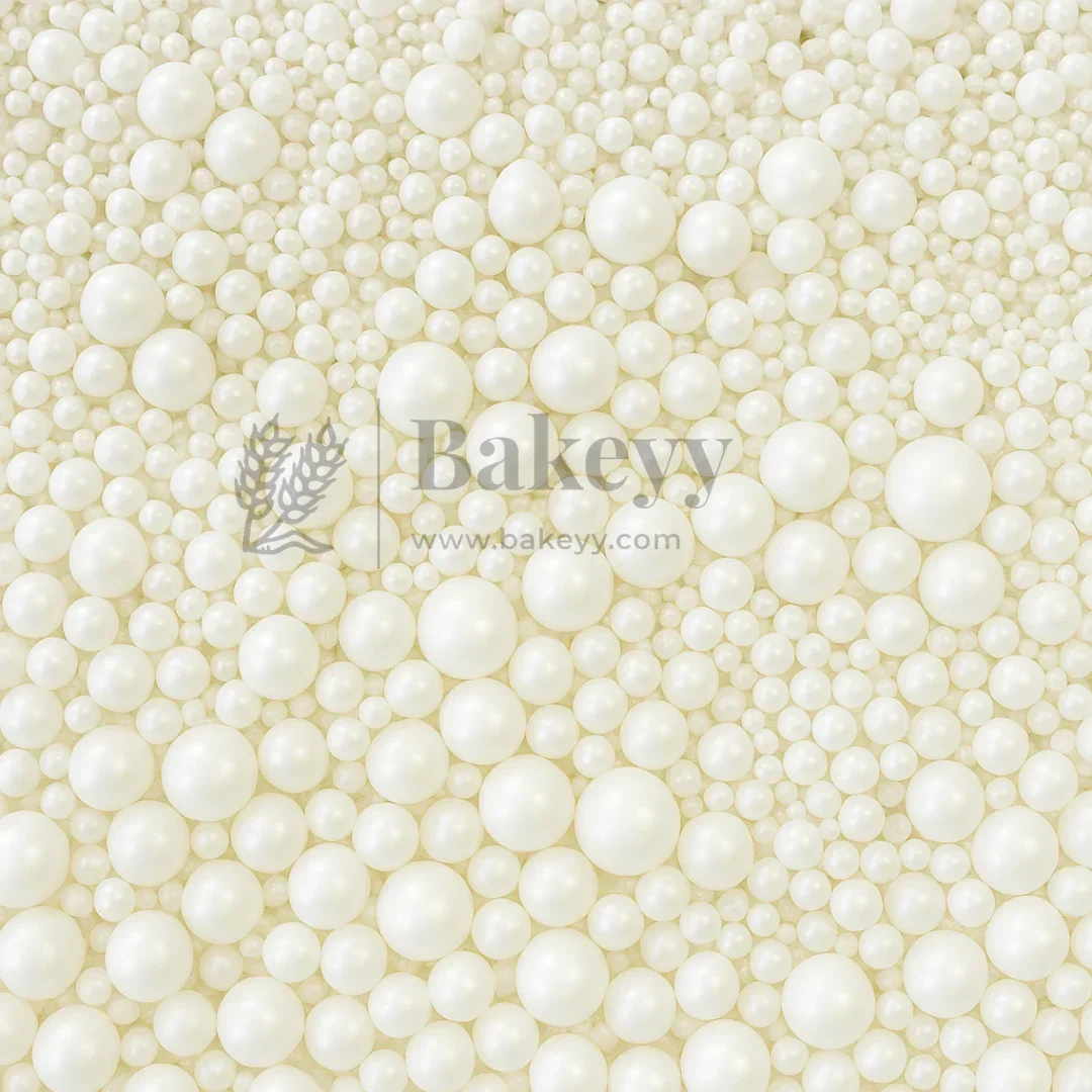 Edible Sugar Pearls - 7 Sizes Mix | Edible Cake & Dessert Decorations | Metallic Finish | 200 gm - Image 2