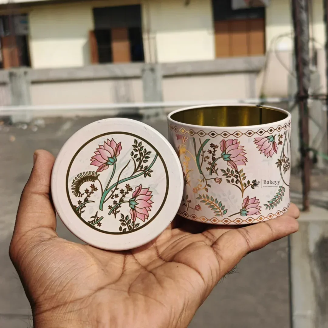 Floral Round Metal Tin Box with Lid | 1 Piece - Image 2