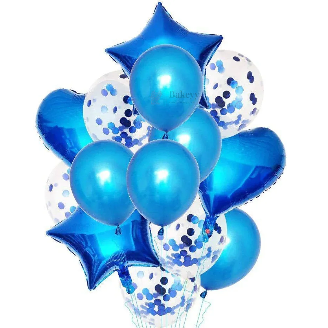 Blue Heart & Star Balloon Set | Party Decoration Combo | 14 Pcs per Pack | Pack of 1