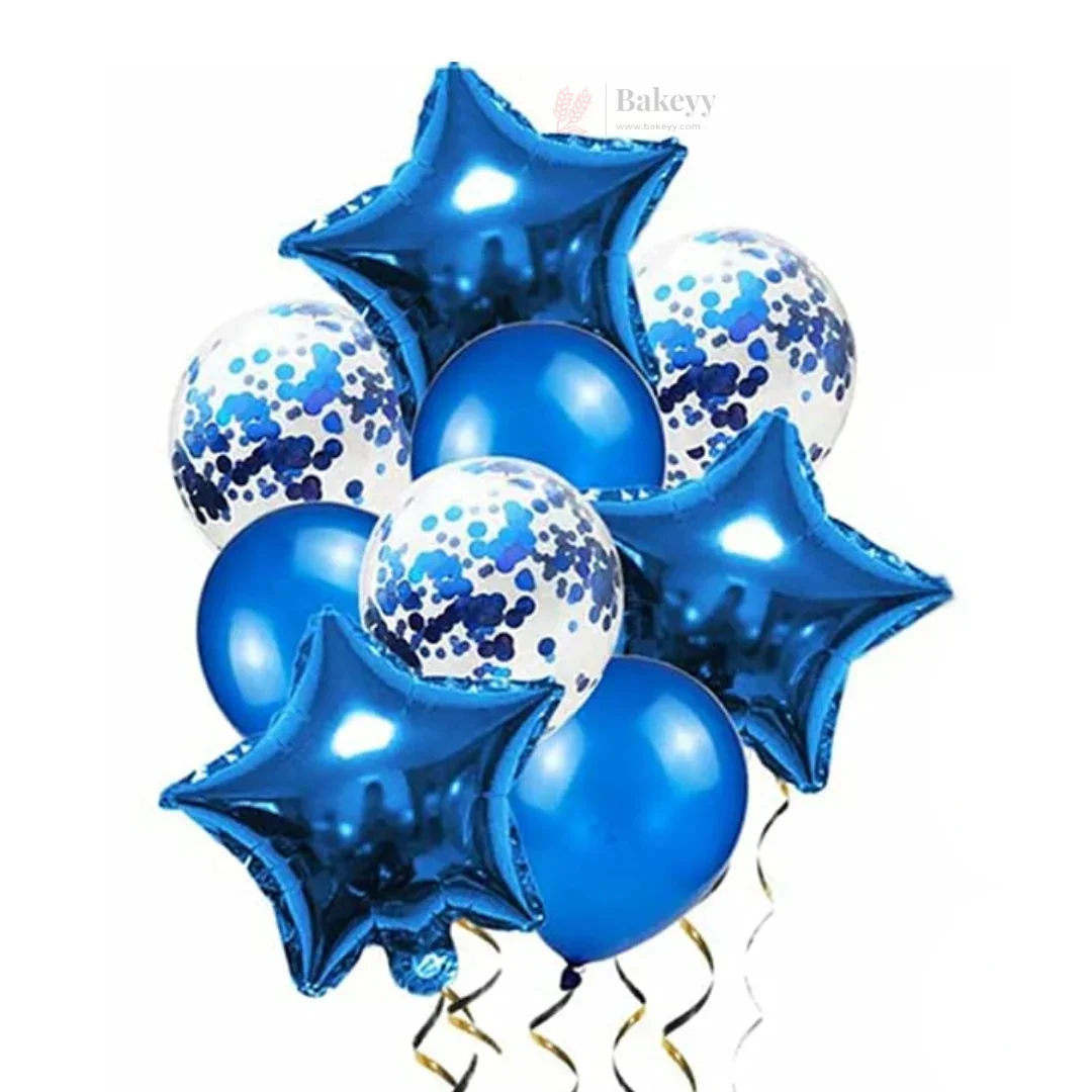 Blue Star Balloon Decoration Set | Star Foil Balloons with Blue Metallic & Blue Confetti Balloons | Party Decor Combo Kit | 13 Pcs per Pack | Pack of 1
