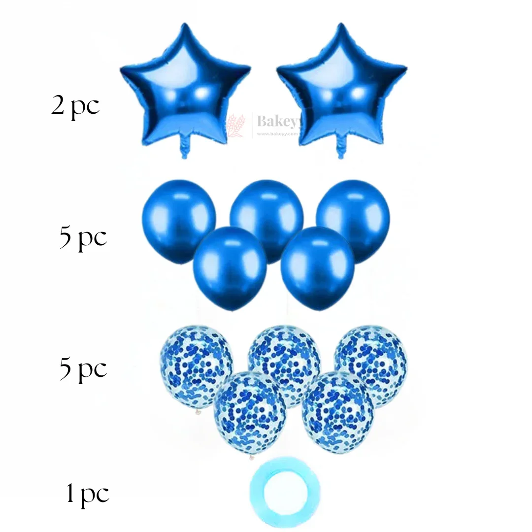 Blue Star Balloon Decoration Set | Star Foil Balloons with Blue Metallic & Blue Confetti Balloons | Party Decor Combo Kit | 13 Pcs per Pack | Pack of 1 - Image 2