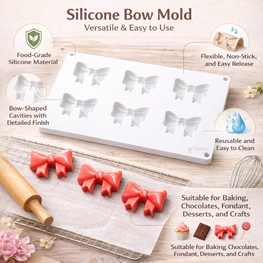 Bow Shape Silicone Mould | 6 Cavity Dessert Mould | Pack of 1 - Image 5
