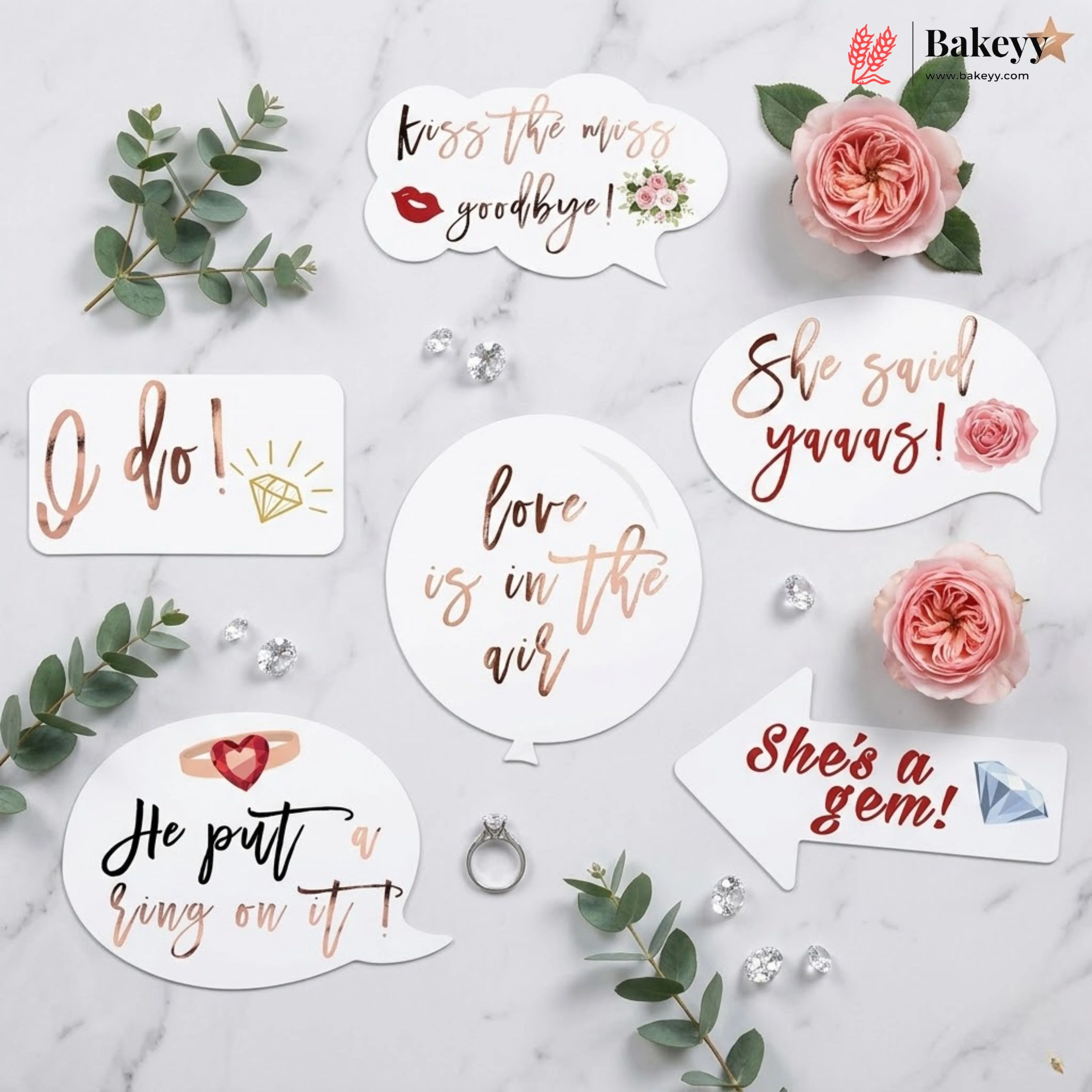 Bridal Shower Photo Booth Props Set & Floral Centerpiece Stickers | Wedding Party Decoration Kit | Pack of 23 - Image 3