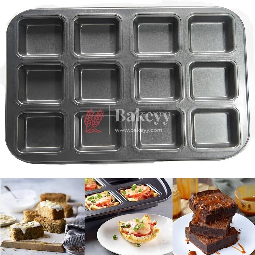 Brownie Cake Pan, 12-Cavity Non-Stick Square Muffin Pan Blondie Bakeware, Heavy Duty Carbon Steel Pan for Oven Baking - Image 3