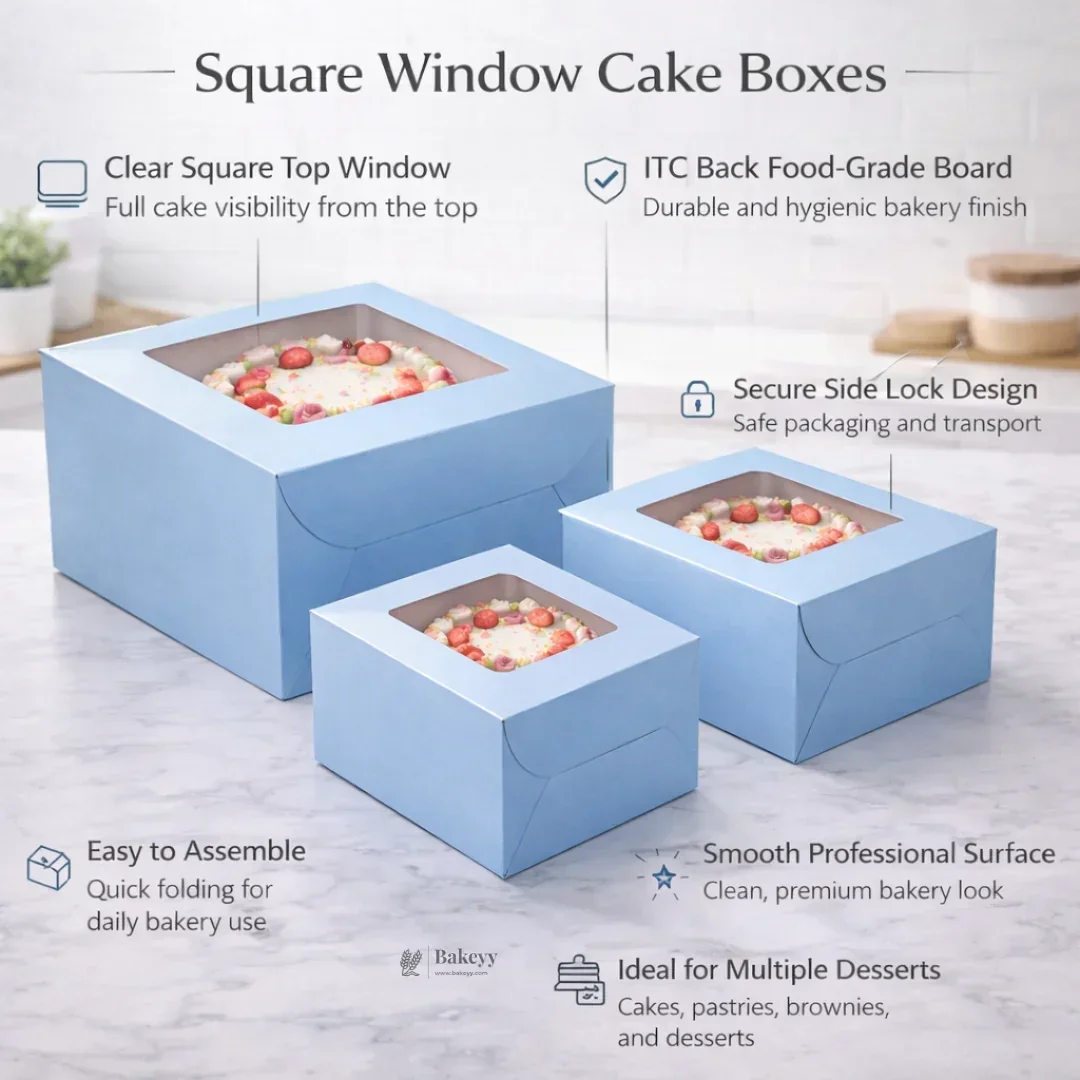 Cake Box With Square Top Window | Blue Color | ITC Back Box | 4 Sizes Available | Pack Of 25 - Image 6