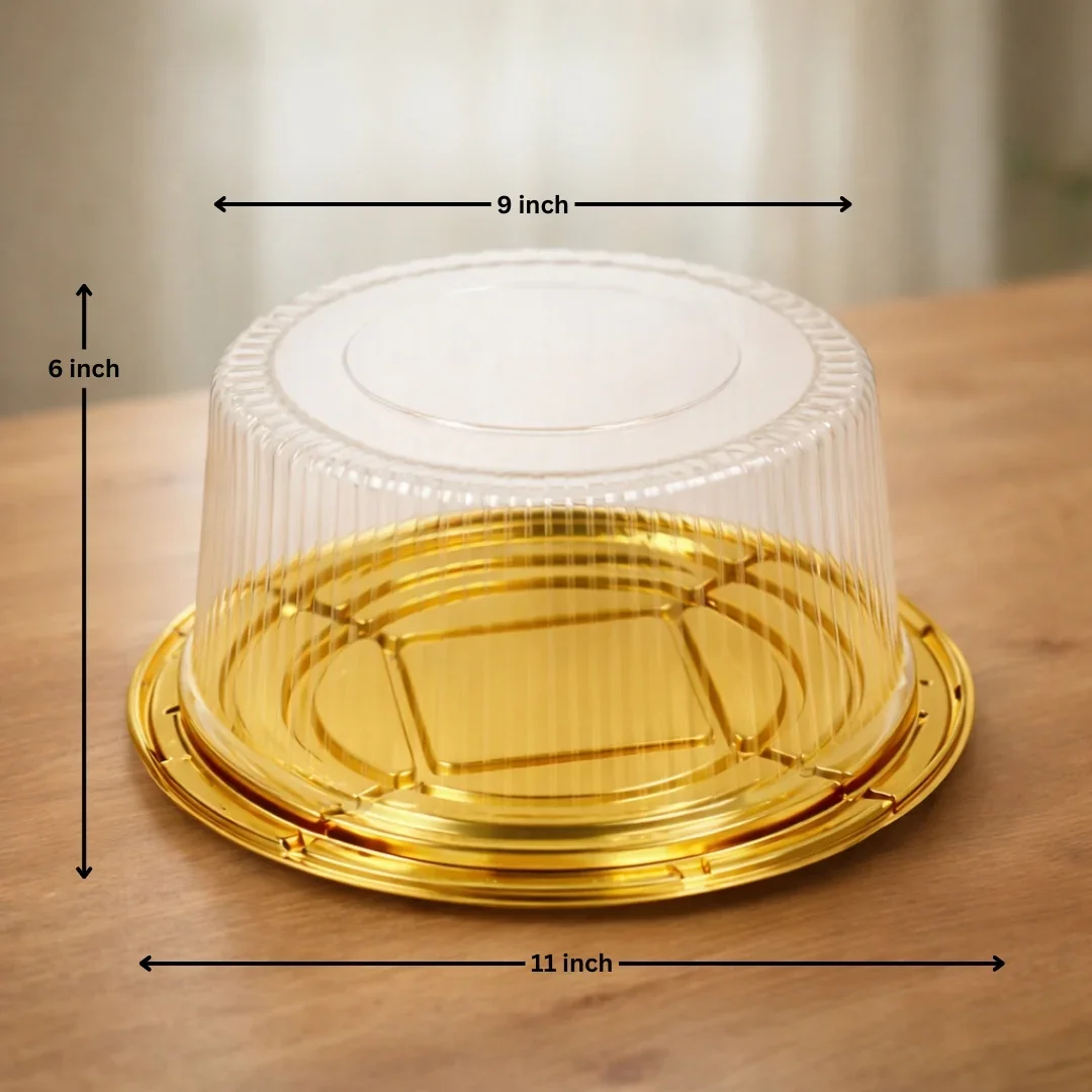 Round Cake Container with Clear Dome Lid & Gold Base | Premium Cake Packaging Box | Tall Cake Storage Container | Pack of 25 - Image 3
