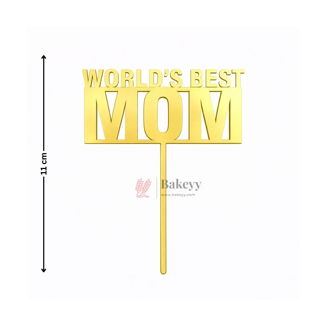 Gold Mirror Paper Cake Topper l Best Mom / Best Dad / World’s Best Mom l PACK OF 1 - Image 2