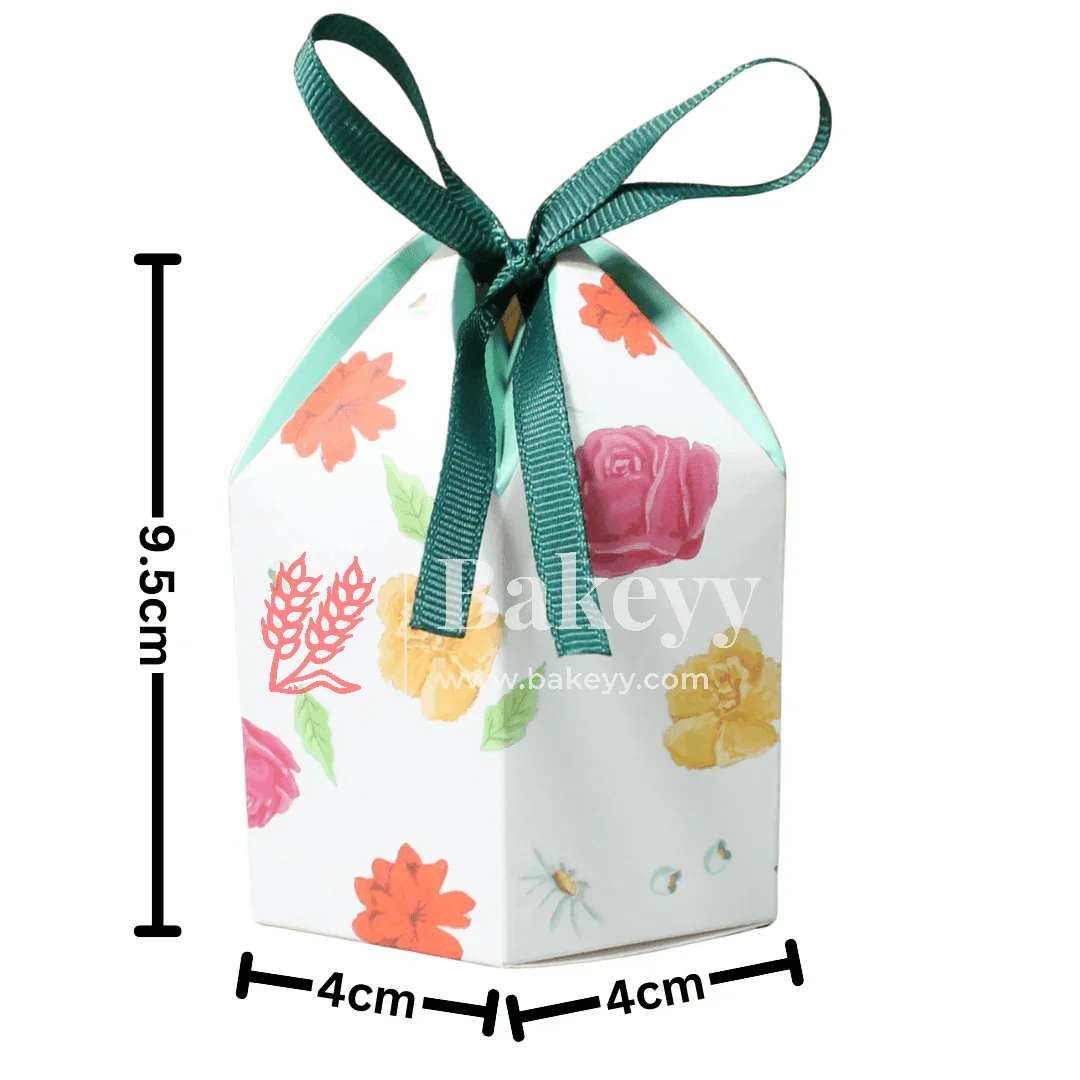 Floral Gift Box with Green Ribbon – 9.5x4x4cm Favor Box for Chocolates, Sweets & Diwali Return Gifts| Pack of 10 - Image 2