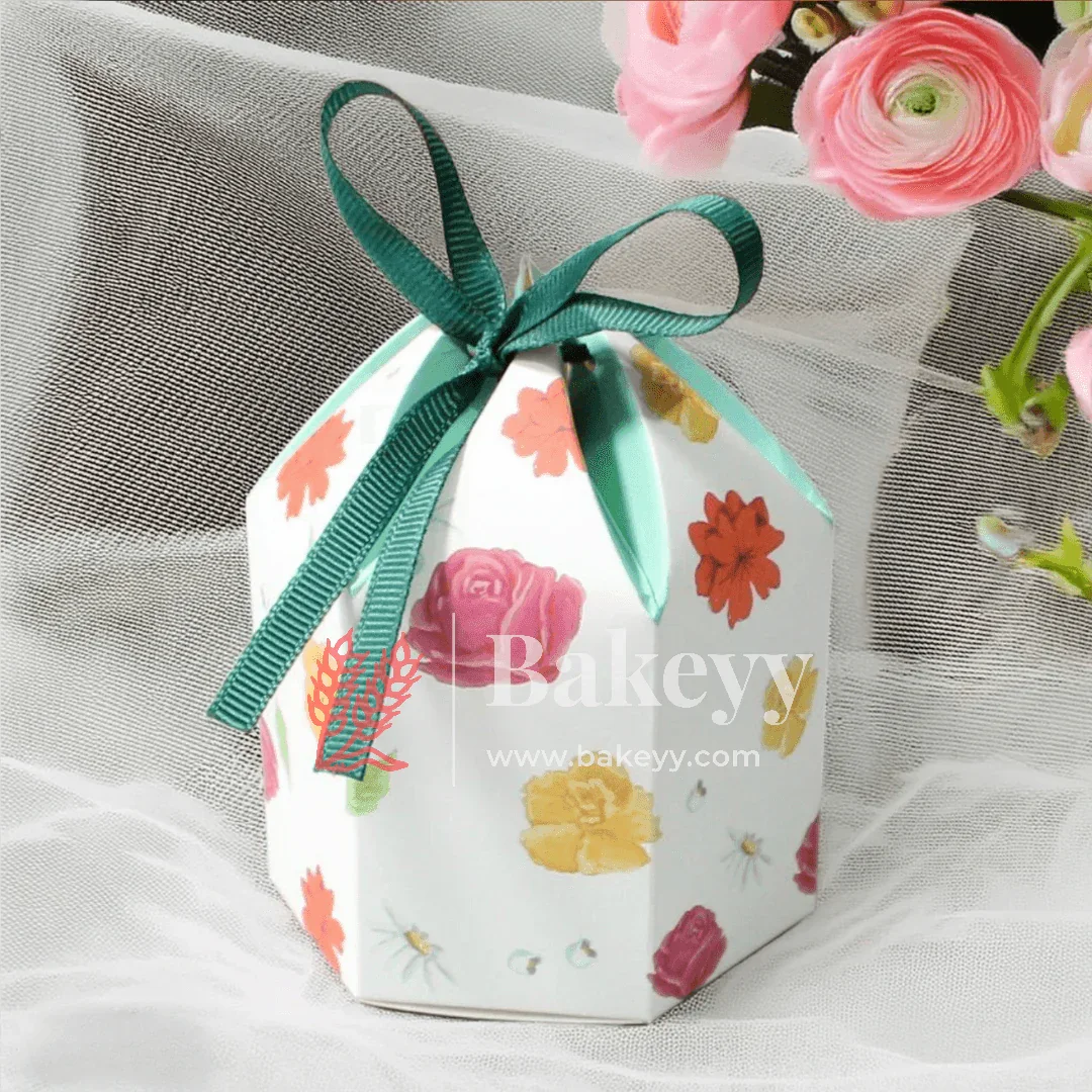 Floral Gift Box with Green Ribbon – 9.5x4x4cm Favor Box for Chocolates, Sweets & Diwali Return Gifts| Pack of 10 - Image 3