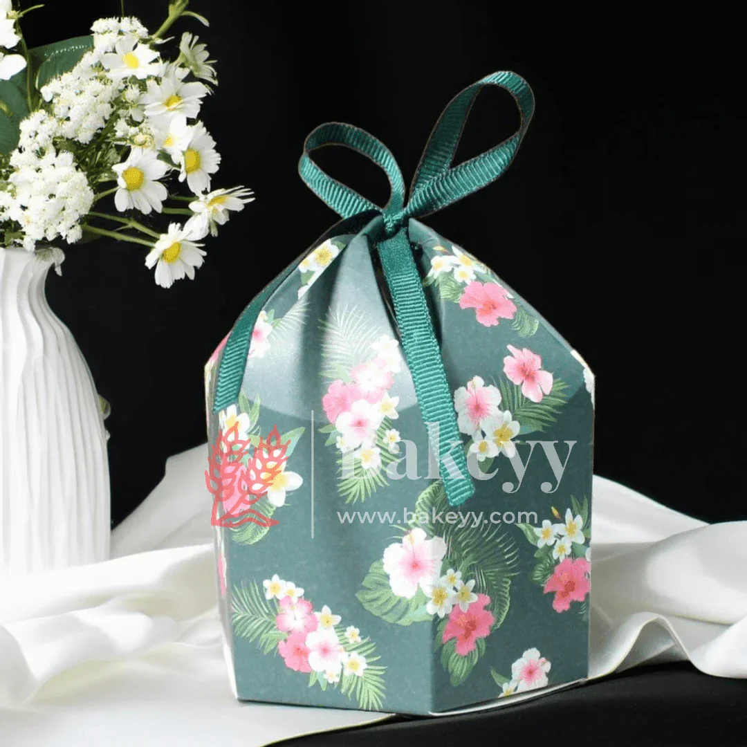 Floral Gift Box with Green Ribbon – 9.5x4x4cm Favor Box for Chocolates, Sweets & Diwali Return Gifts| Pack of 10 - Image 4