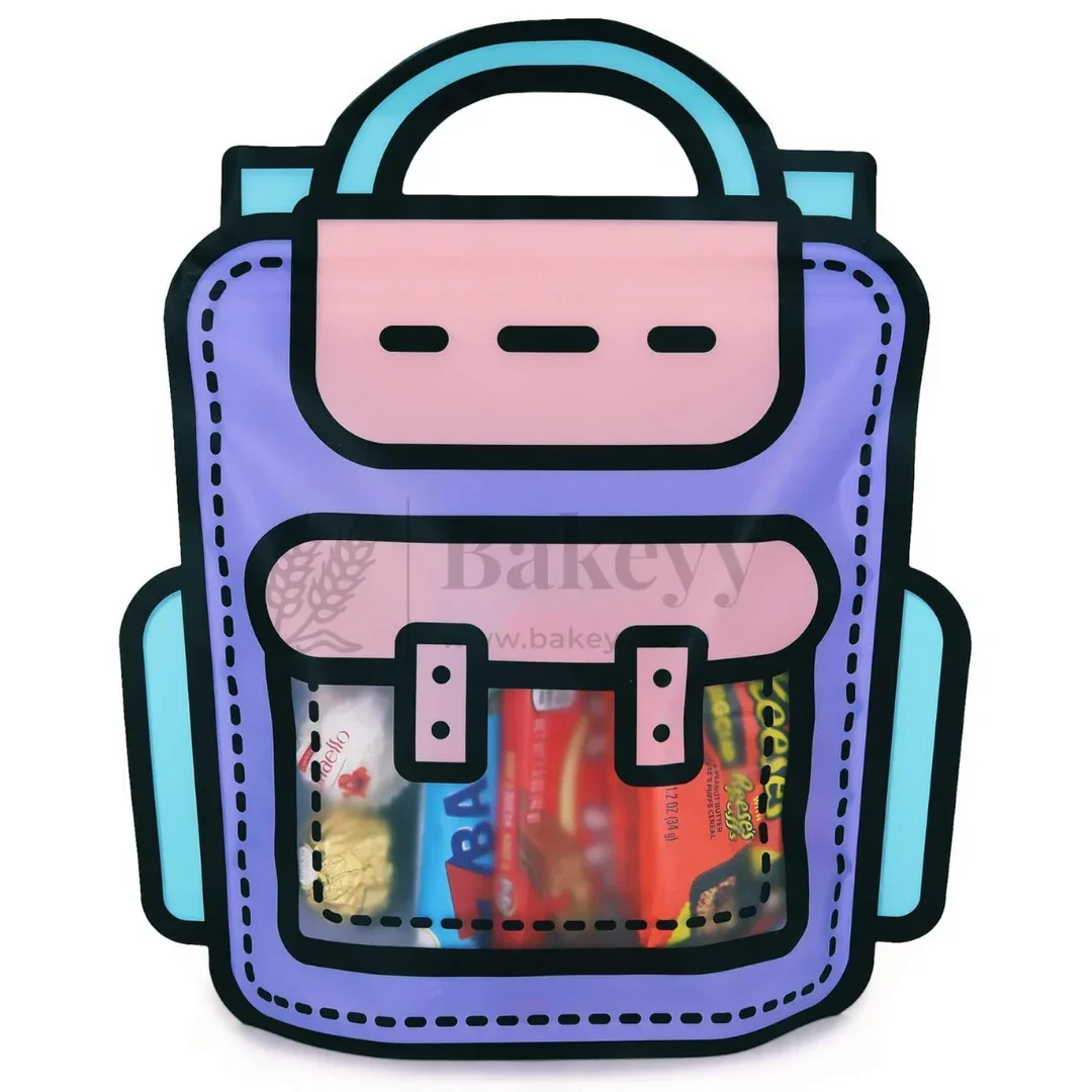 Cartoon Backpack Zip Lock Pouch | Blue | Treat Storge Bag for Birthday | Fancy Zip lock pouches | Pack of 50 - Image 2