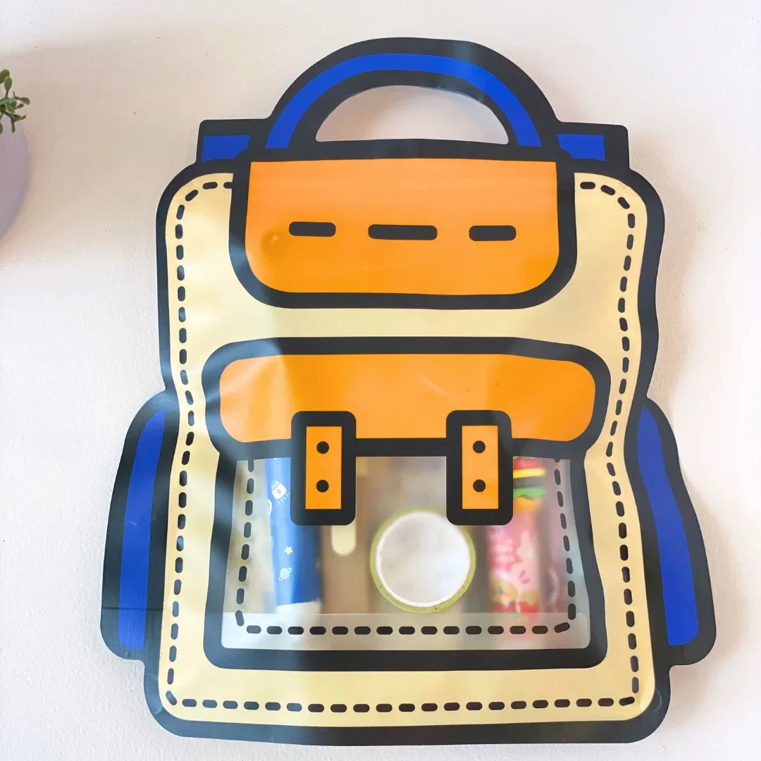 Cartoon Backpack Zip Lock Pouch | Orange | Treat Storge Bag for Birthday | Fancy Zip lock pouches | Pack of 50