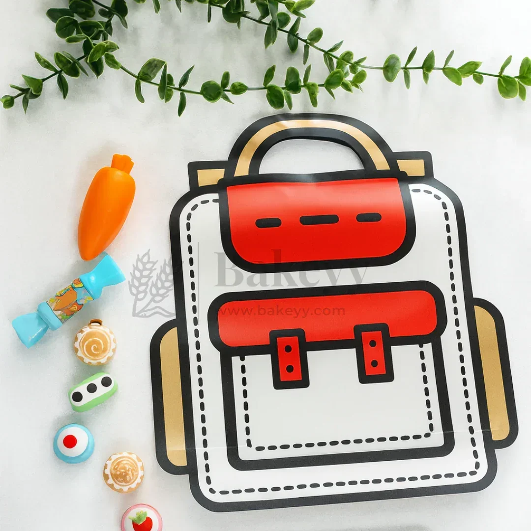 Cartoon Backpack Zip Lock Pouch | Red | Treat Storge Bag for Birthday | Fancy Zip lock pouches | Pack of 50
