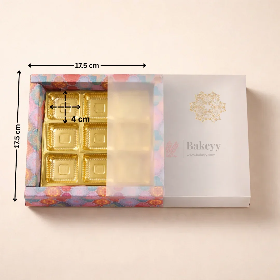 Premium Printed Chocolate Box with Sliding Frosted Sleeve | 9 Cavity Gold Tray | Pack of 10 - Image 2