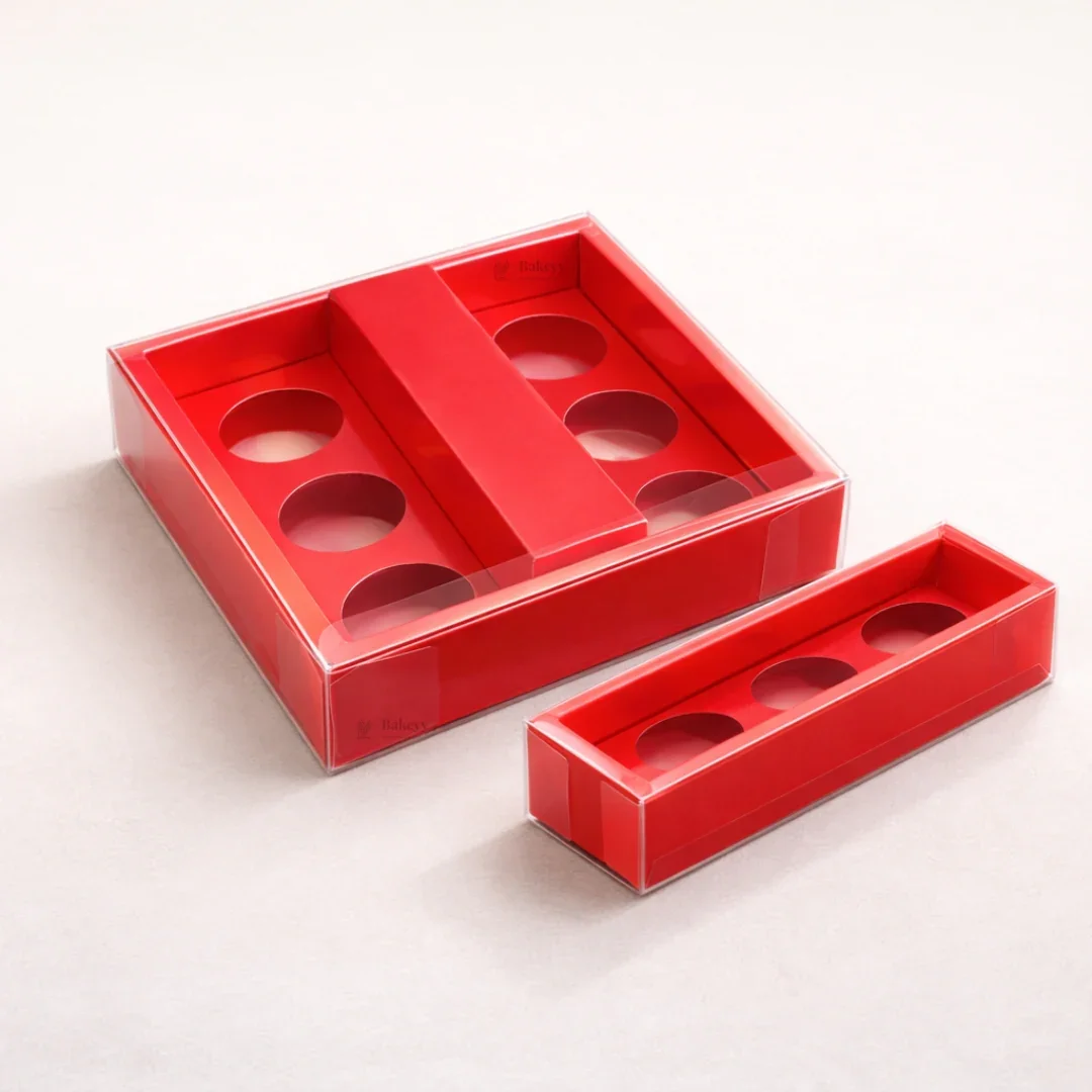 Chocolate Gift Box with PVC Cover & Cavity Tray | Red Color | Premium Chocolate Packaging Box | Multiple Capacities Available | Pack of 20 - Image 2