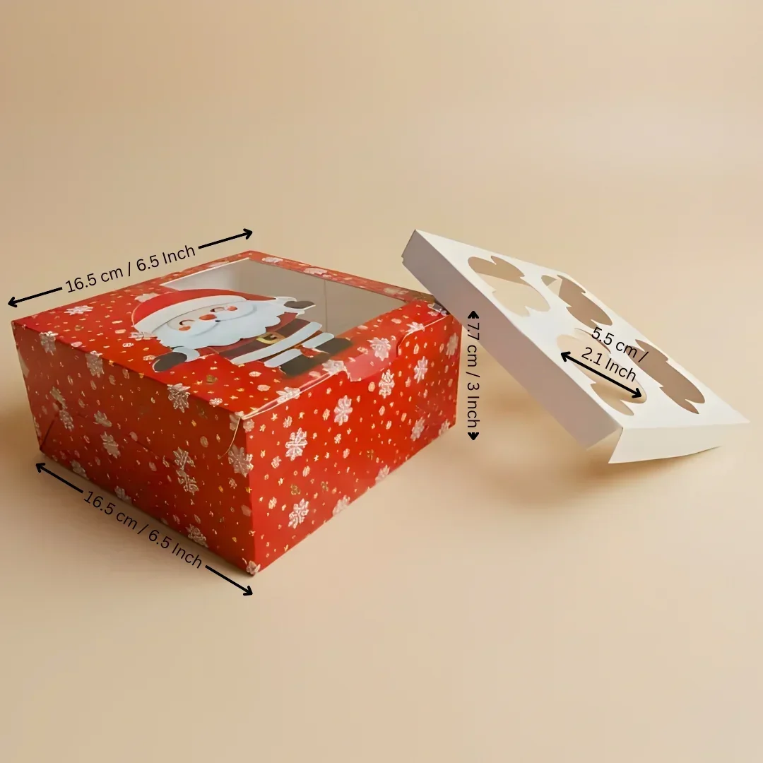 Christmas Cupcake Box with Window | Red Santa Design | Festive Cupcake Box | Pack of 25 - Image 4