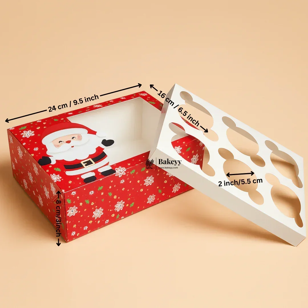 Christmas Cupcake Box with Window | Red Santa Design | Festive Cupcake Box | Pack of 25 - Image 5