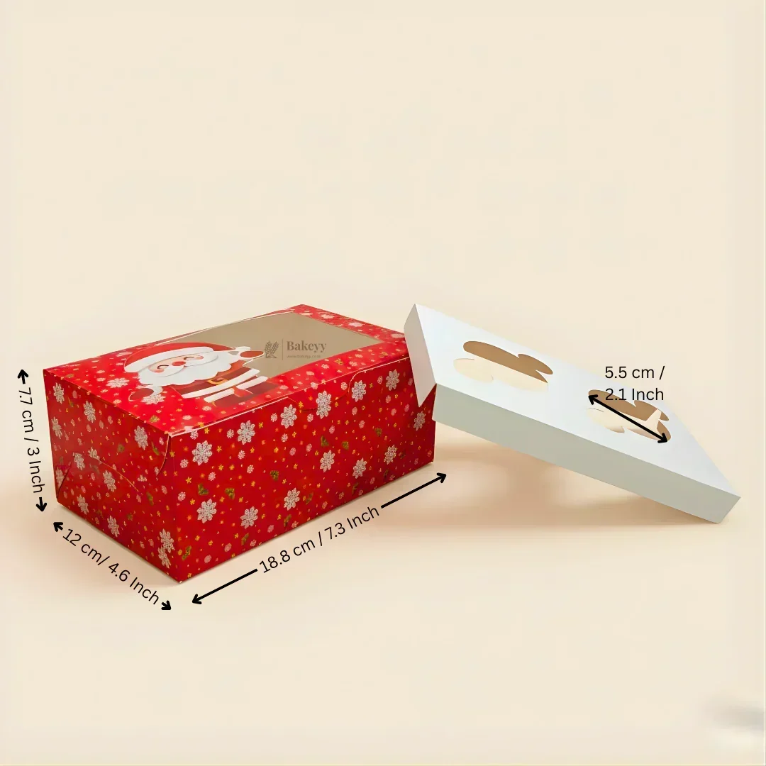 Christmas Cupcake Box with Window | Red Santa Design | Festive Cupcake Box | Pack of 25 - Image 6