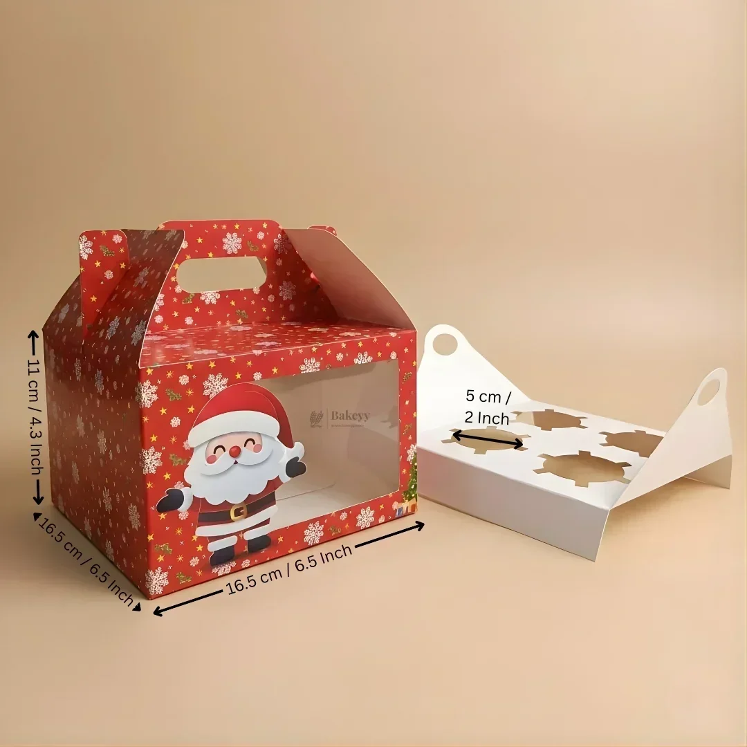 Christmas Cupcake Box with Window | Red Santa Design | Festive Cupcake Box | Pack of 25 - Image 7