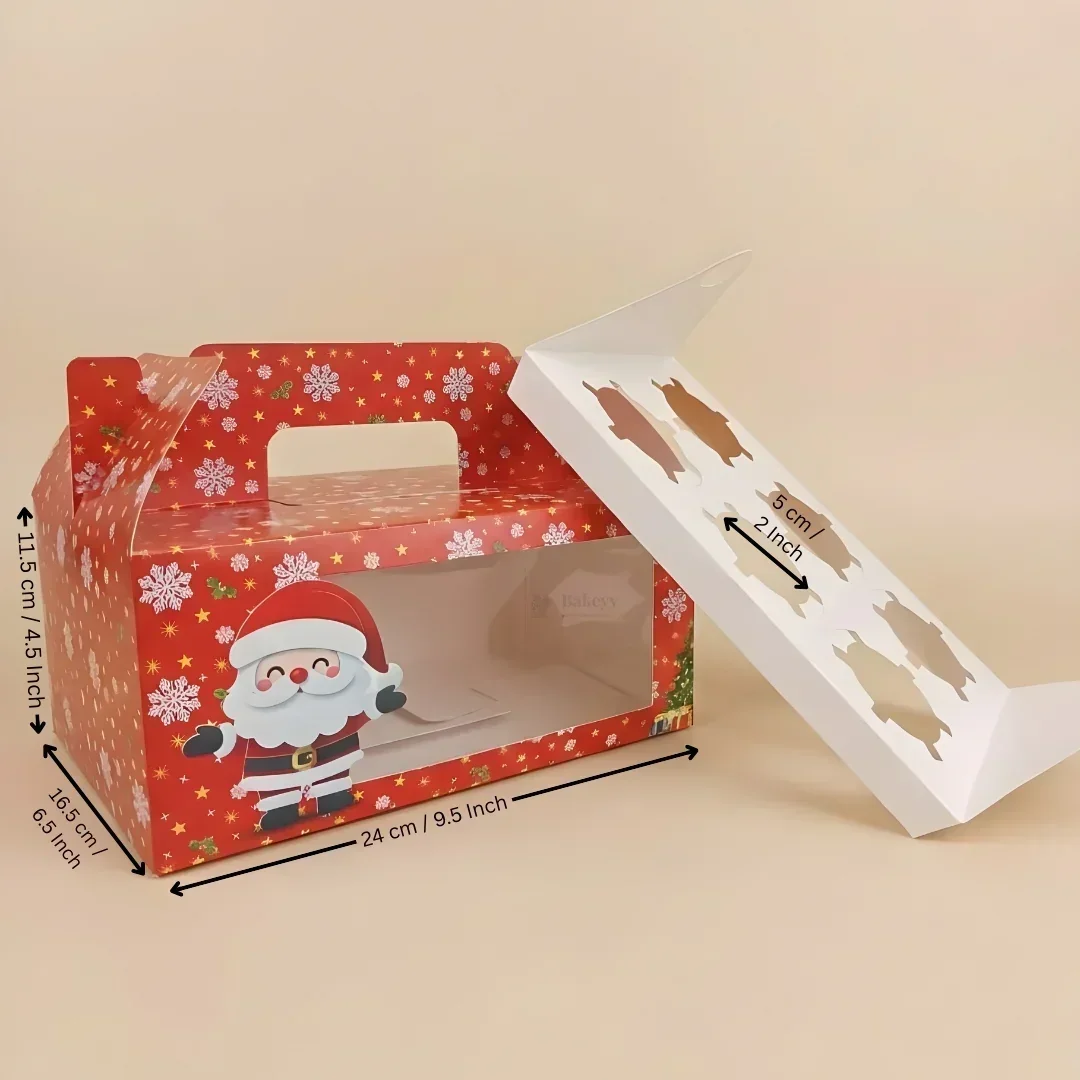 Christmas Cupcake Box with Window | Red Santa Design | Festive Cupcake Box | Pack of 25 - Image 8