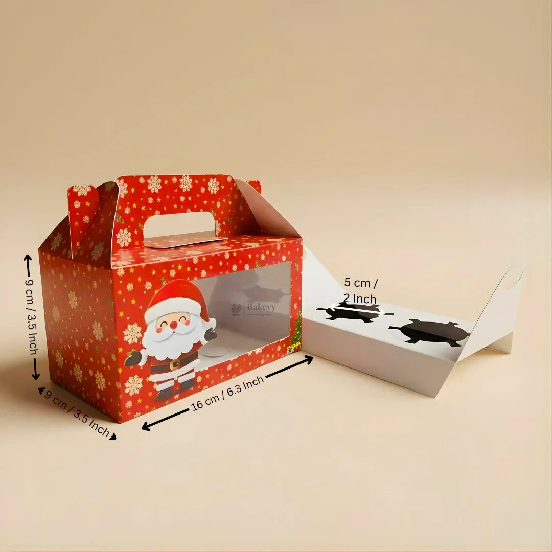 Christmas Cupcake Box with Window | Red Santa Design | Festive Cupcake Box | Pack of 25 - Image 9