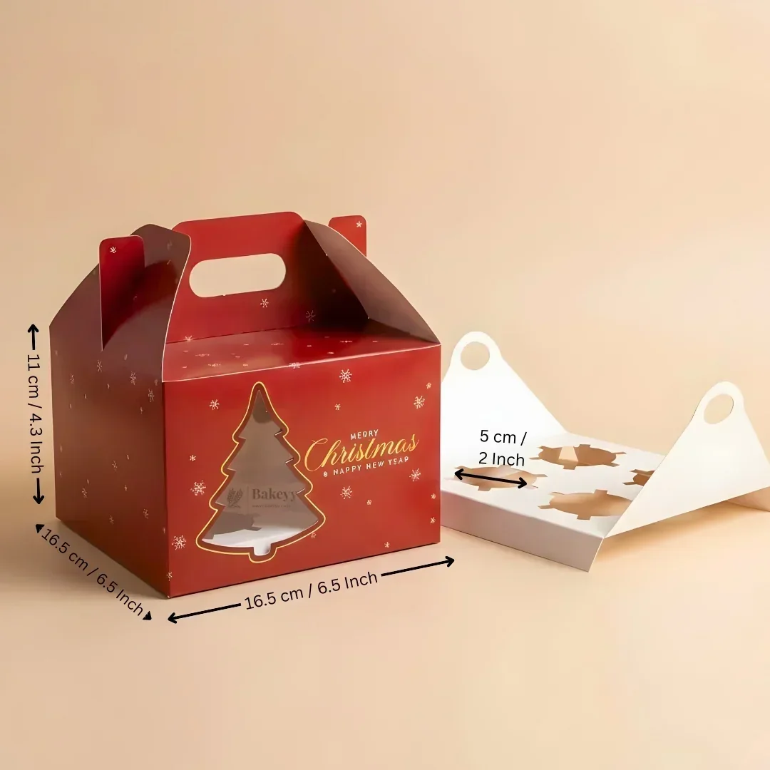 Christmas Cupcake Box with Window | Red Christmas Tree Design | Festive Cupcake Box | Pack of 25 - Image 10