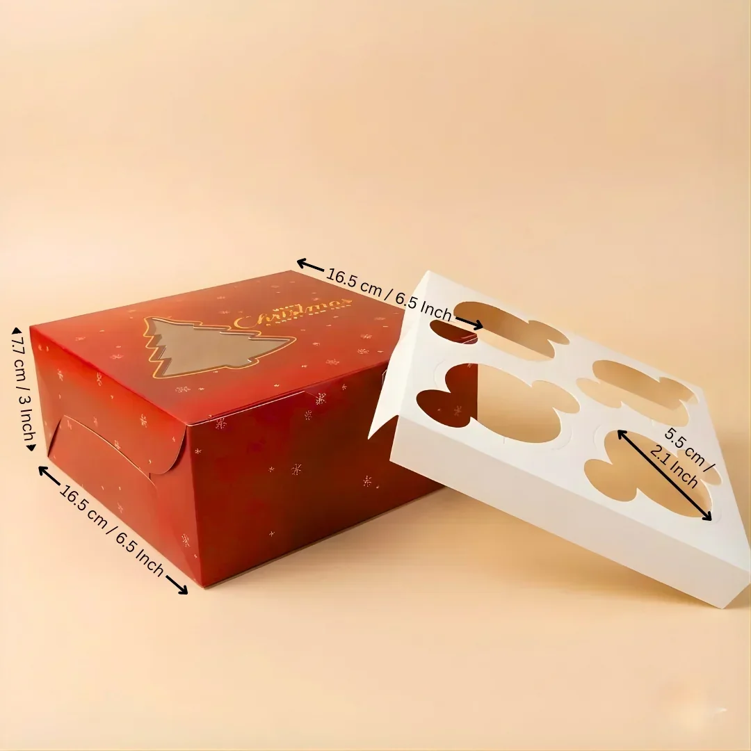 Christmas Cupcake Box with Window | Red Christmas Tree Design | Festive Cupcake Box | Pack of 25 - Image 6