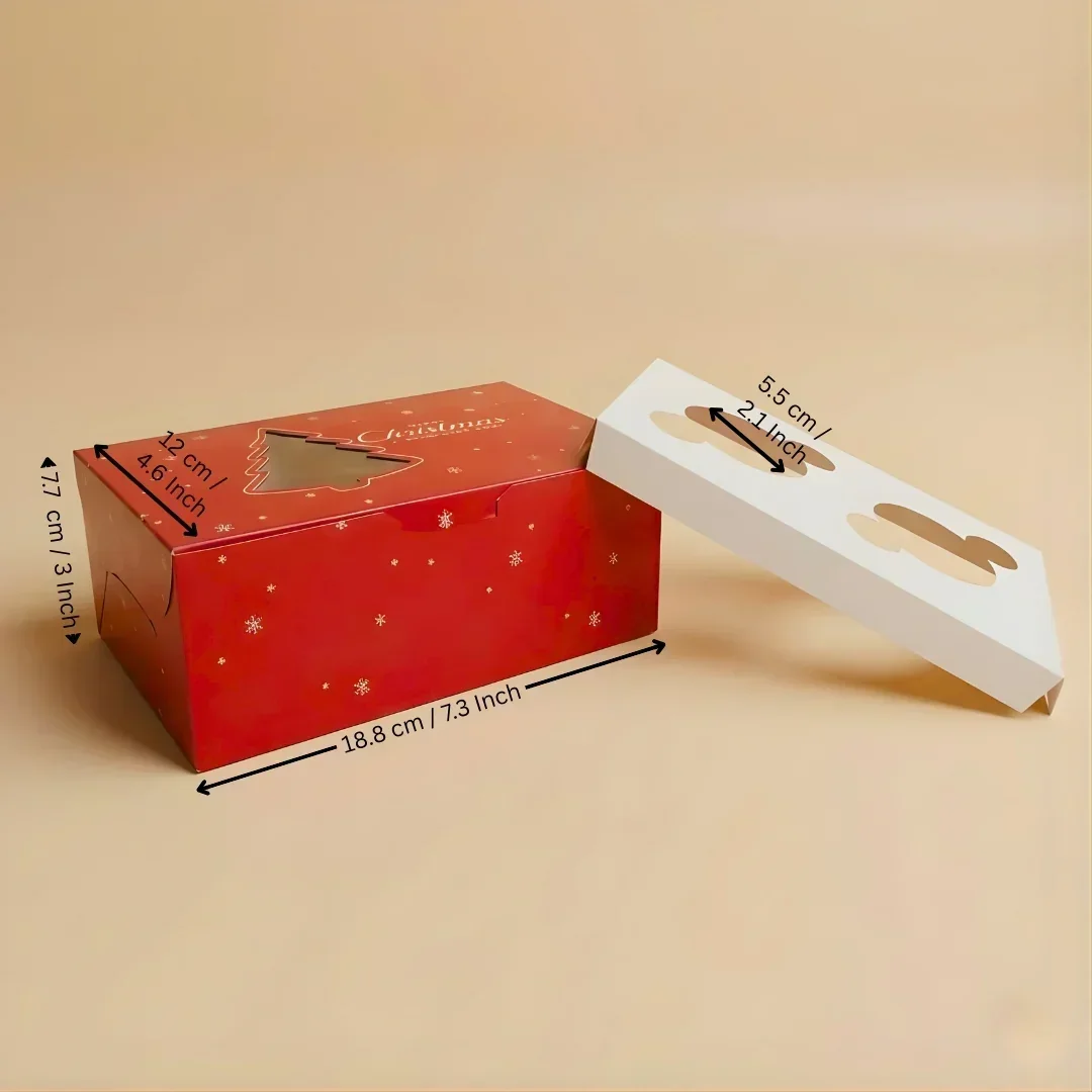 Christmas Cupcake Box with Window | Red Christmas Tree Design | Festive Cupcake Box | Pack of 25 - Image 7