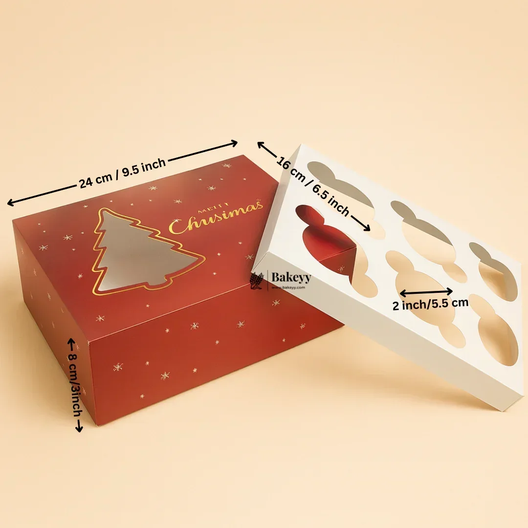Christmas Cupcake Box with Window | Red Christmas Tree Design | Festive Cupcake Box | Pack of 25 - Image 8