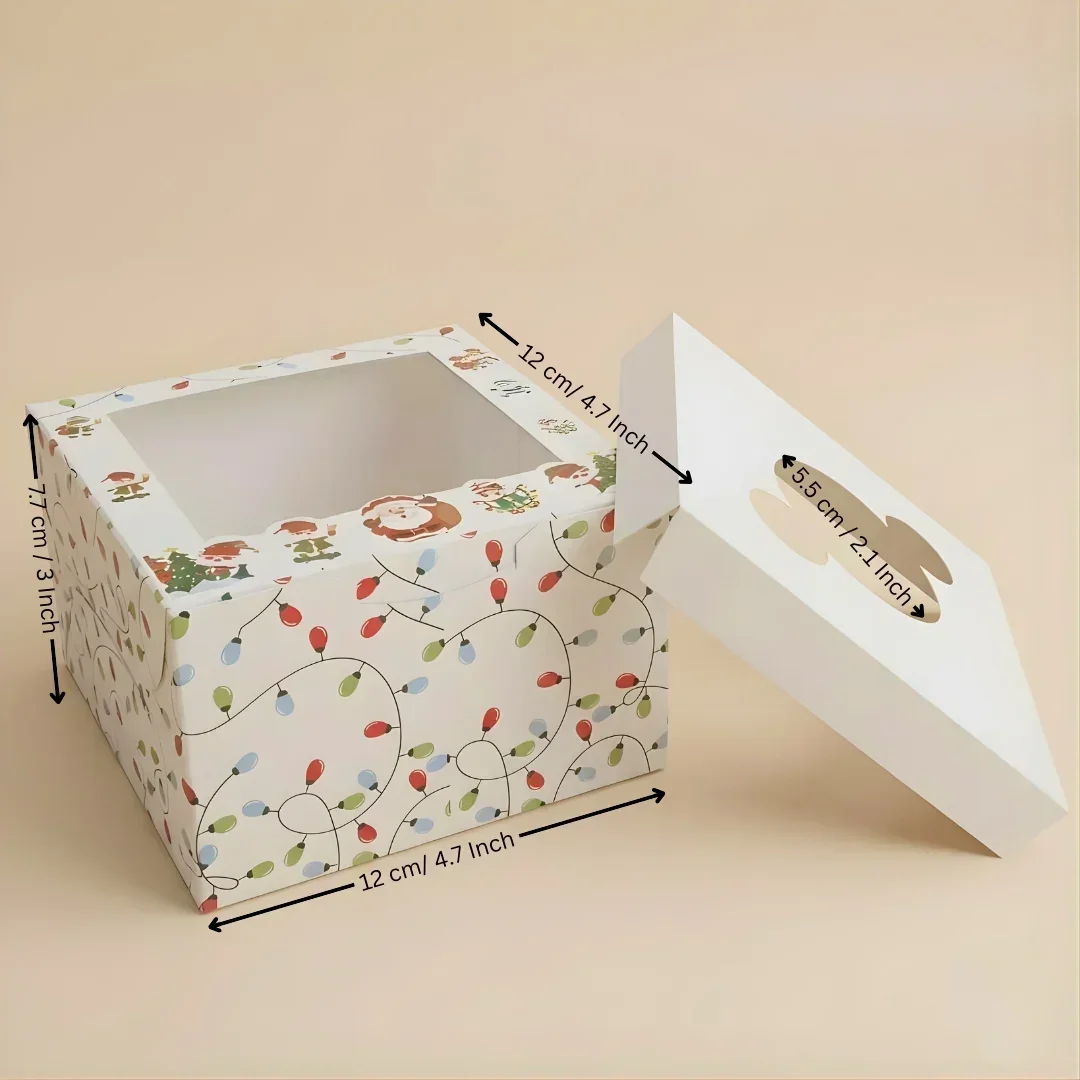 Christmas Cupcake Box with Window | White Festive Design | Festive Cupcake Box | Pack of 25 - Image 3