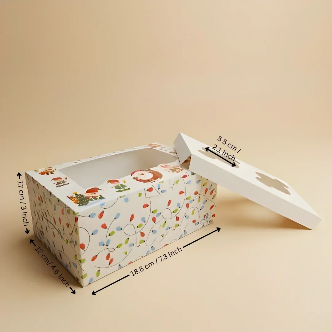 Christmas Cupcake Box with Window | White Festive Design | Festive Cupcake Box | Pack of 25 - Image 4