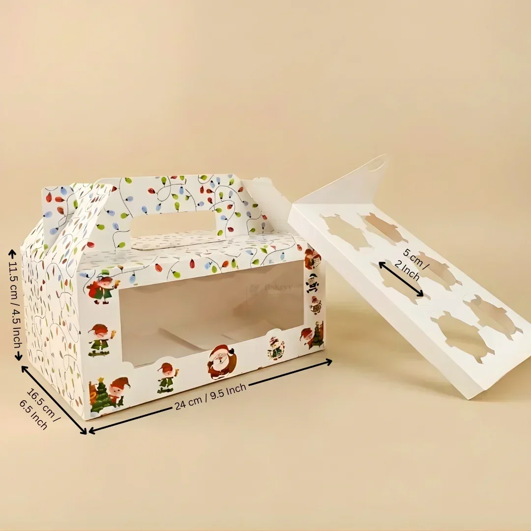 Christmas Cupcake Box with Window | White Festive Design | Festive Cupcake Box | Pack of 25 - Image 9
