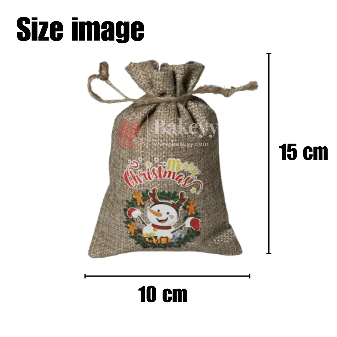 Christmas Jute Potli Bags | Printed Potli Jute Bag (Mixed Designs) | Gift Return Gifts Bags | Pack of 10 - Image 5