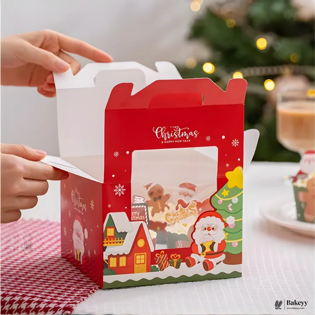 Christmas Print Cupcake Boxes with Handle | Pack of 50 - Image 5