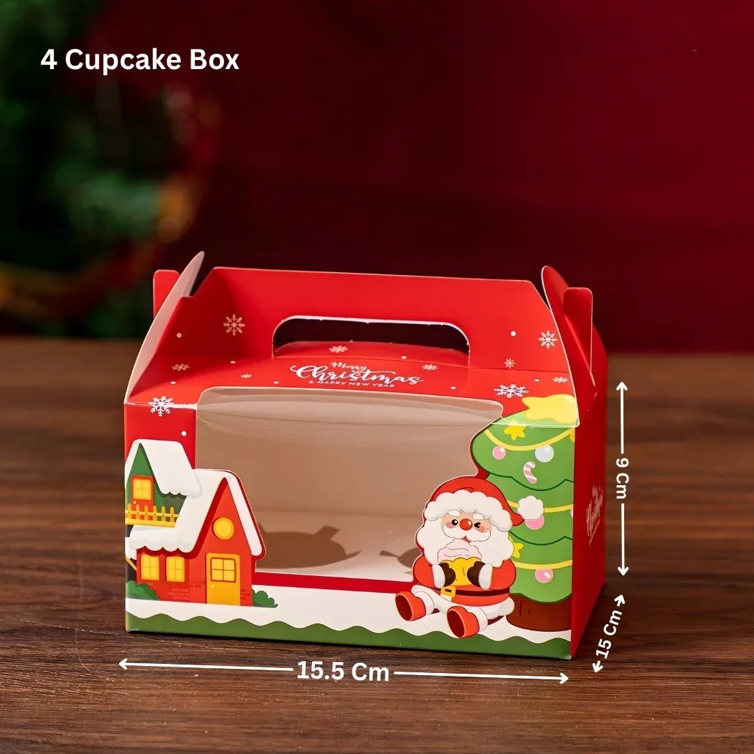 Christmas Print Cupcake Boxes with Handle | Pack of 50 - Image 6