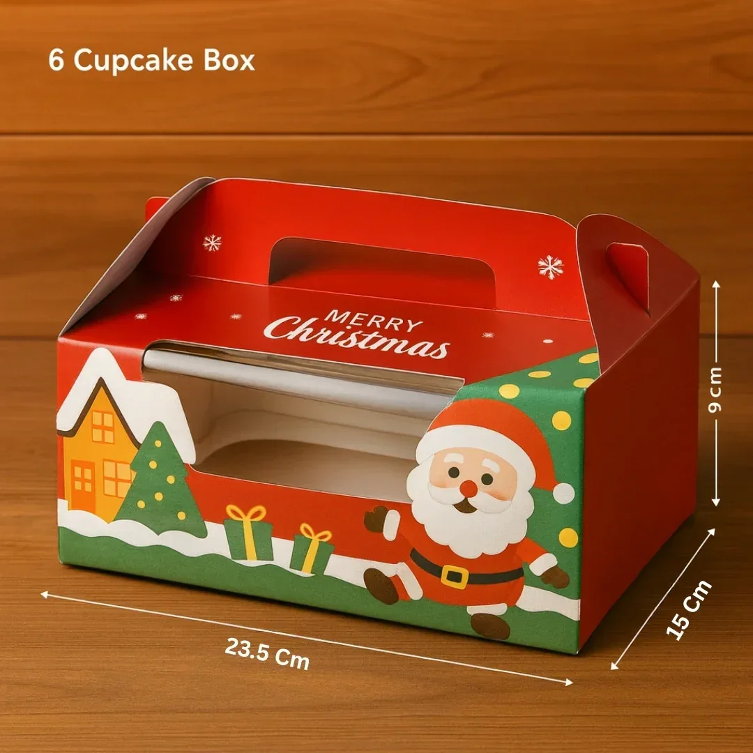 Christmas Print Cupcake Boxes with Handle | Pack of 50 - Image 7