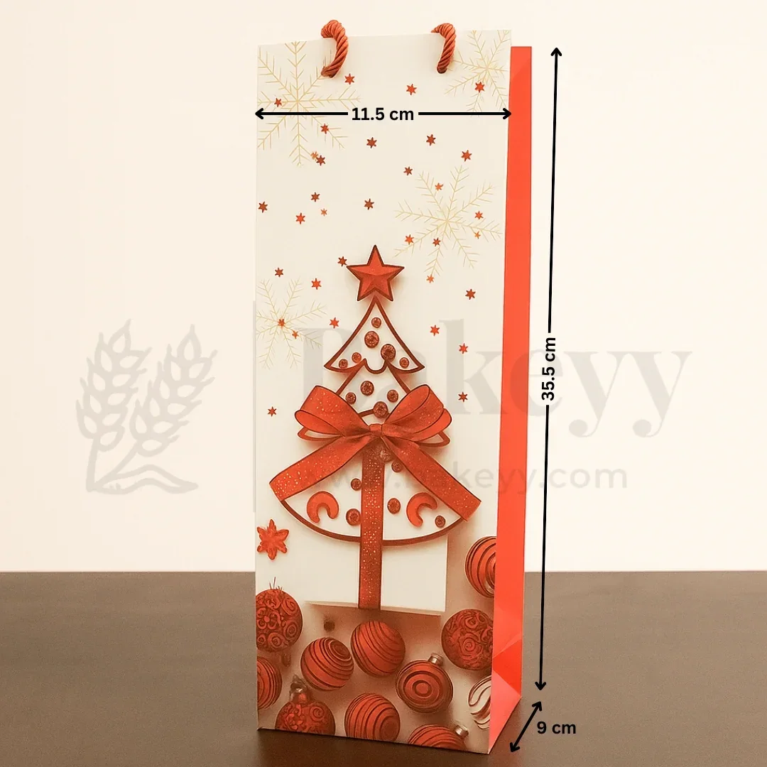 Christmas Red And White Print Wine Bags | Random Prints | Pack of 10 - Image 3