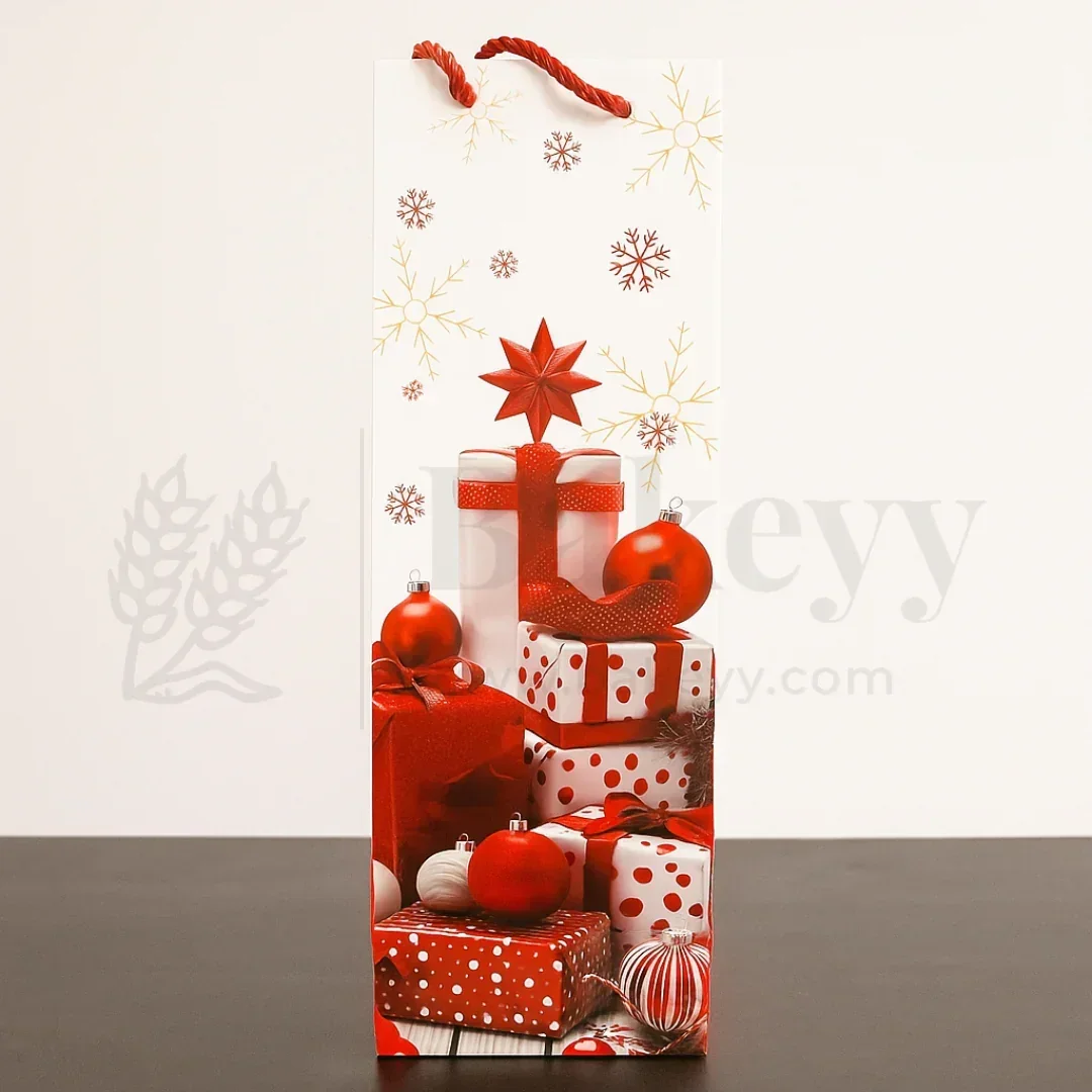 Christmas Red And White Print Wine Bags | Random Prints | Pack of 10 - Image 5