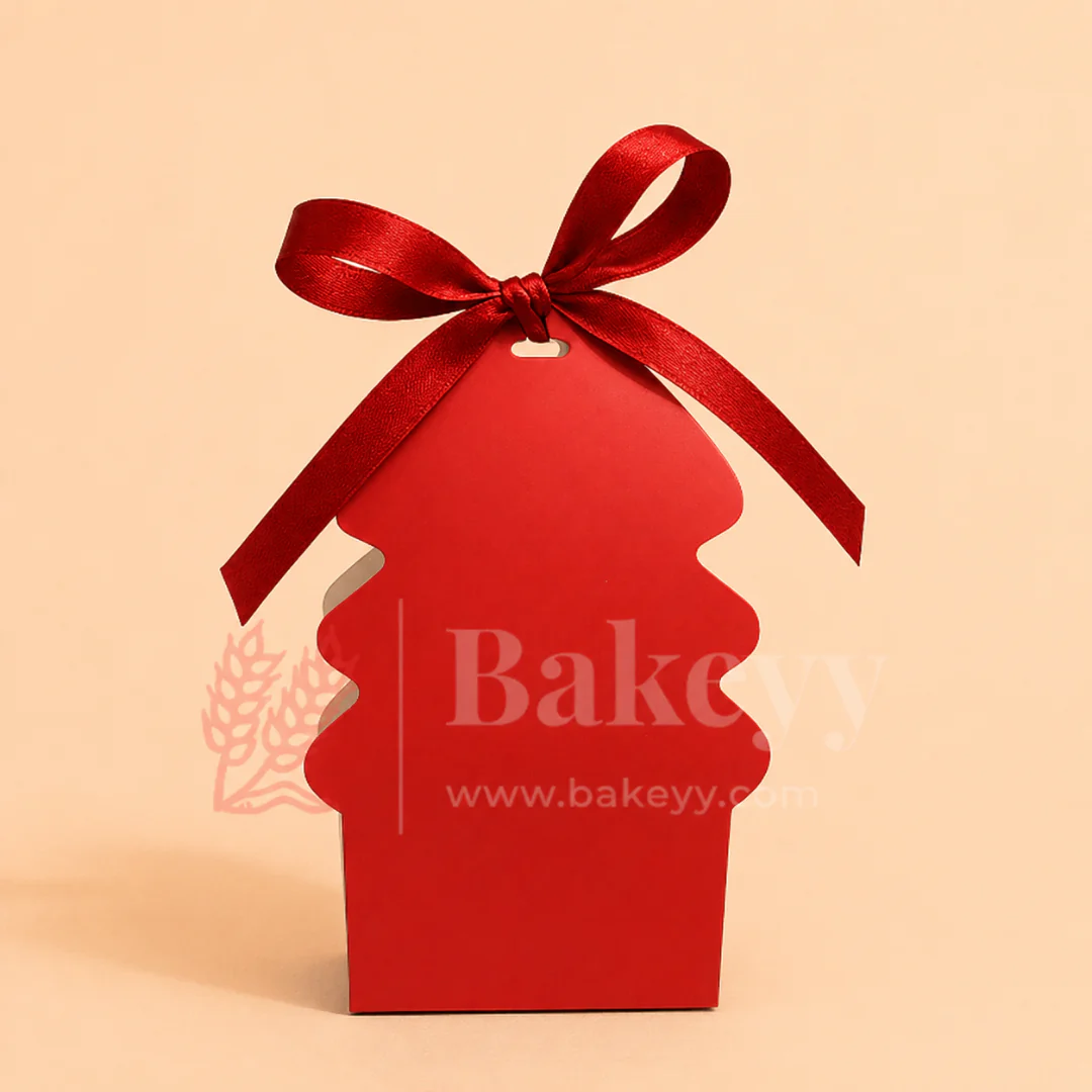 Christmas Tree Shaped Goodie Box with Satin Ribbon | Christmas Goodie Box | Pack of 10 - Image 7