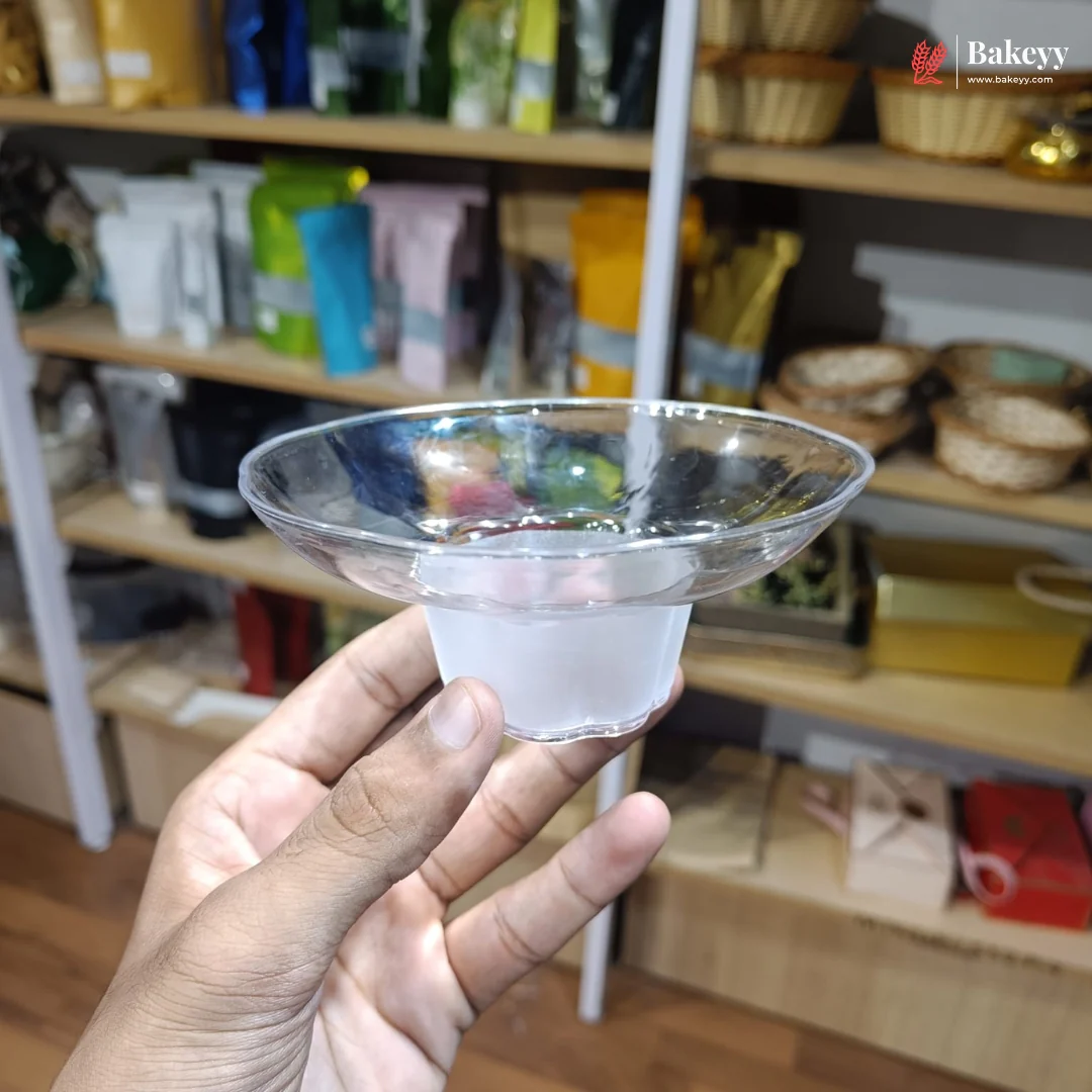 Clear Acrylic Flower Base Dessert Bowl with Wide Curved Rim for Ice Cream, Sweets & Dessert Serving | Pack of 6 - Image 3