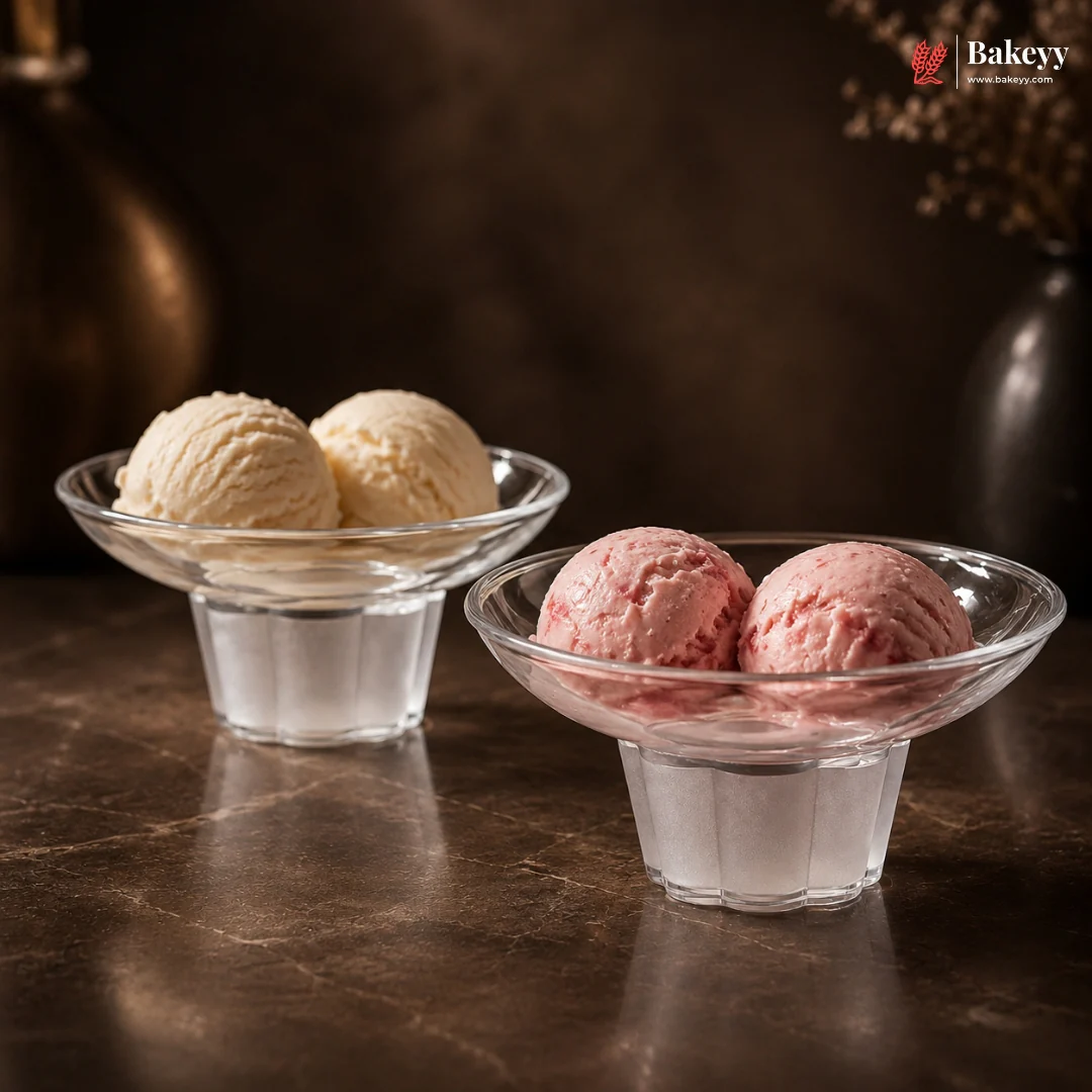 Clear Acrylic Flower Base Dessert Bowl with Wide Curved Rim for Ice Cream, Sweets & Dessert Serving | Pack of 6 - Image 4