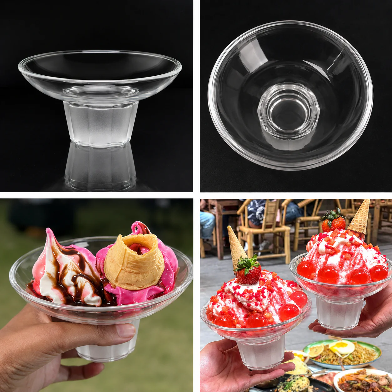 Clear Acrylic Flower Base Dessert Bowl with Wide Curved Rim for Ice Cream, Sweets & Dessert Serving | Pack of 6 - Image 5