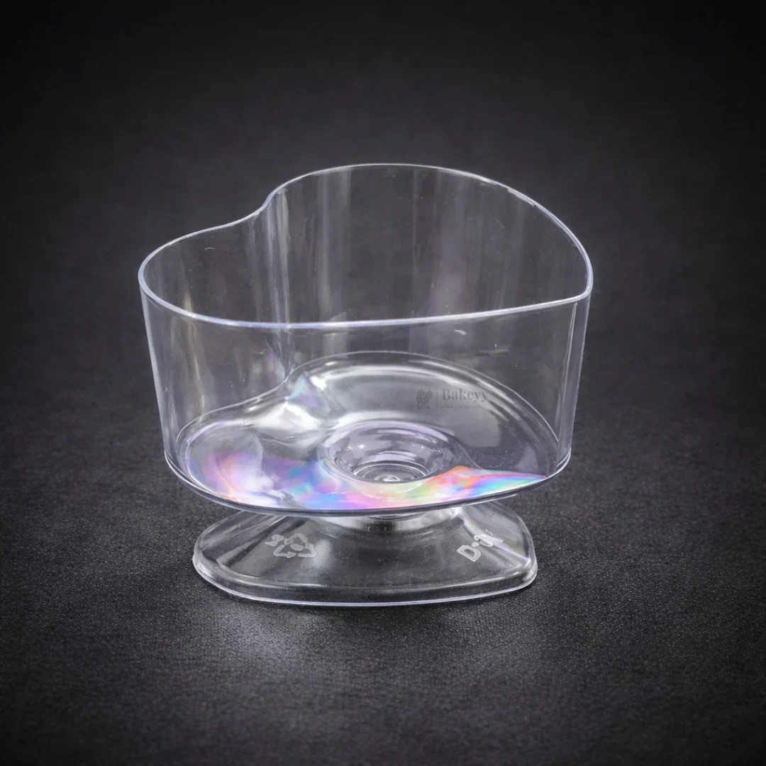 70ml Heart-Shaped Clear Dessert Cup | D54 | Transparent Plastic Dessert Bowl | Party & Event Serveware | Pack of 30