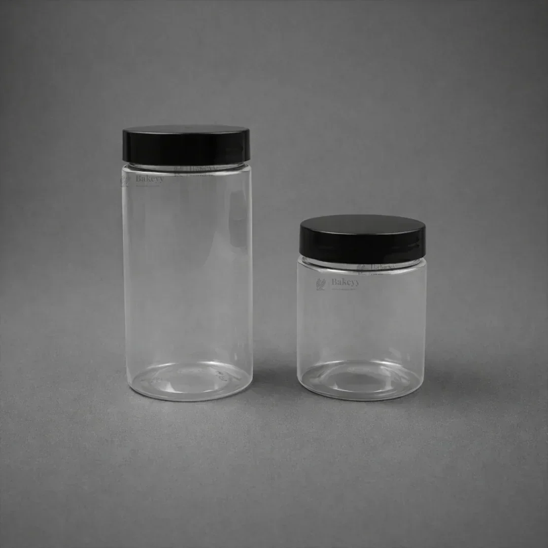 Clear Plastic Storage Jars with 53 mm Screw Lid | PET Jar With Black Lid | Multiple Sizes Available | Pack of 12