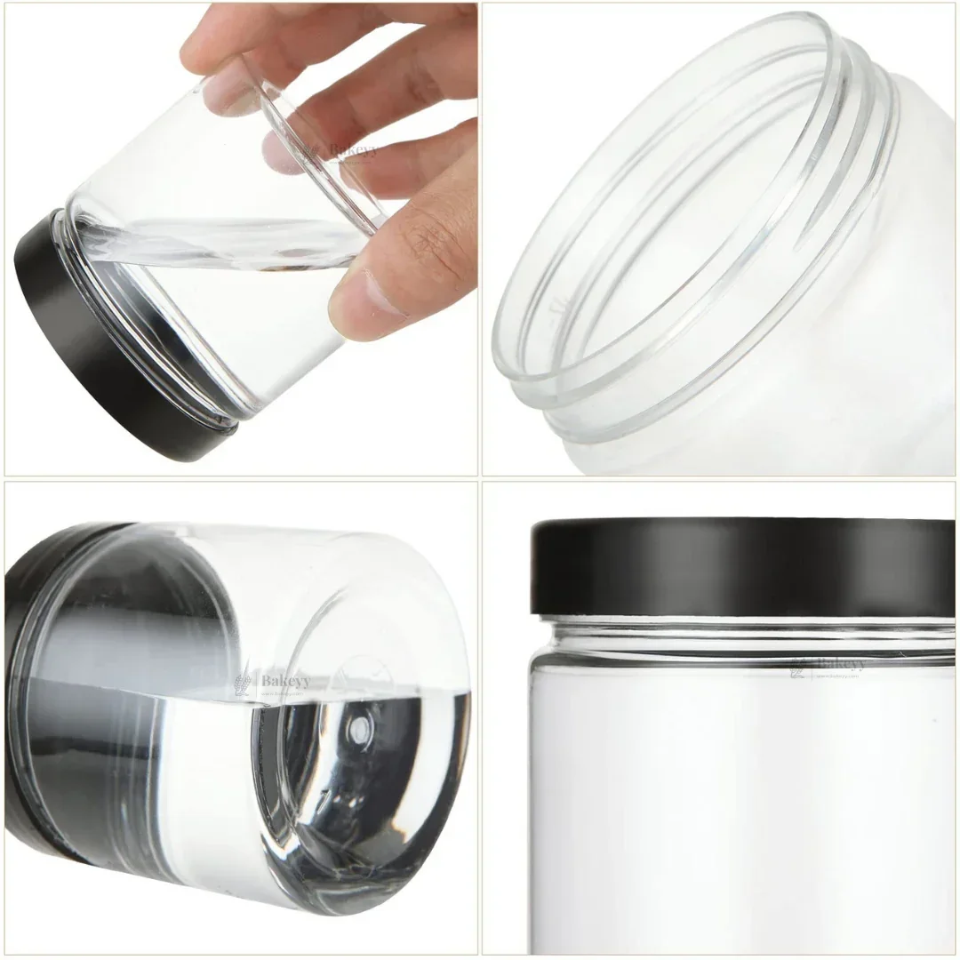Clear Plastic Storage Jars with 53 mm Screw Lid | PET Jar With Black Lid | Multiple Sizes Available | Pack of 12 - Image 3